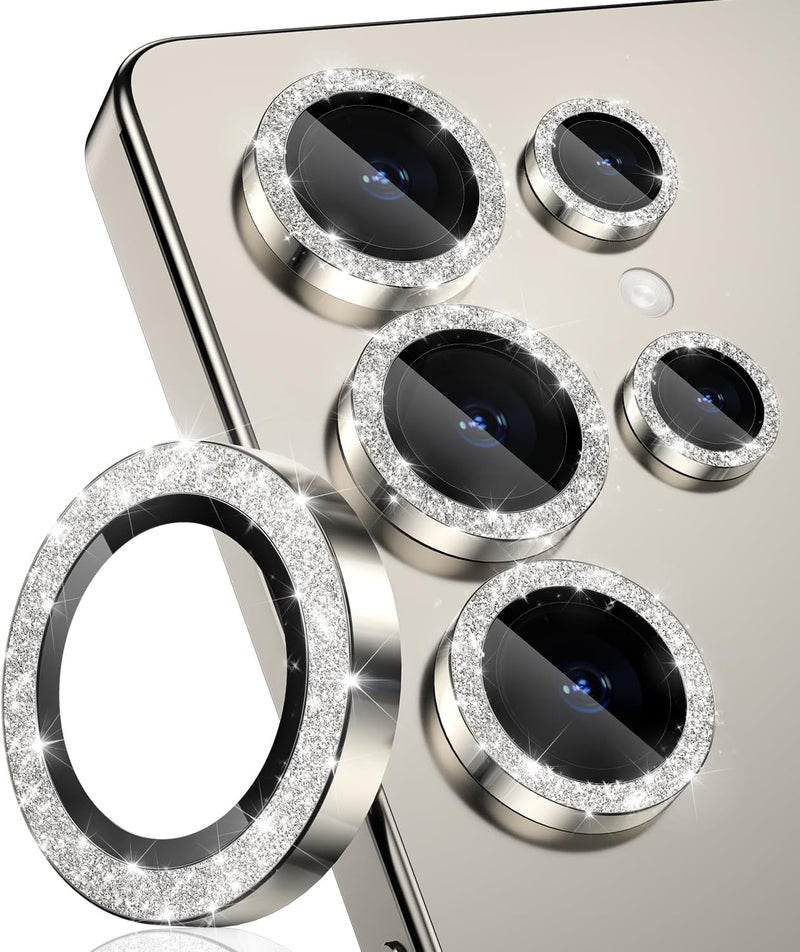 CloudValley for Galaxy S25 Ultra Camera Lens Protector Bling, 9H Tempered Glass + Aluminum Alloy Lens Protective Ring [Glitter Decoration] Ultra-HD Tempered Glass Cover,Glitter Titanium Gray - Image 1